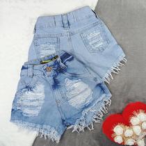 Short Jeans Hot Pants Feminino Bermuda Cintura Alta Destroyed Desfiado Cós Alto 34 a 46 Short Jeans Hot Pants Feminino Bermuda Cintura Alta Destroyed Desfiado Cós Alto 34 a 46