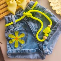 Short jeans infantil bordado modinha premium menina Cor:Amarelo ClaroTamanho:8