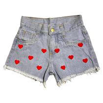 short jeans infantil e juvenil para menina com bordado de coração