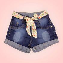 short jeans infantil e juvenil para menina com Cinto decorativo