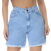 Short Jeans Meia Coxa Feminino Bermuda Cintura Alta