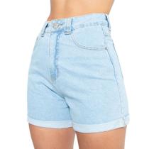 Short Jeans Mom Feminino Cintura Alta Azul Claro Lady Rock