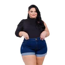 Short Jeans Perna Dobrada Plus Size Tamanho Grande com Lycra Short Jeans Perna Dobrada Plus Size Tamanho Grande com Lycra