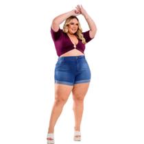 Short Jeans Perna Dobrada Plus Size Tamanho Grande com Lycra