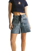 Short Jeans Pivanzore Cintura Baixa, Perna Larga, Jeans Azul Short Jeans Pivanzore Cintura Baixa, Perna Larga, Jeans Azul