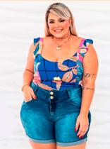 Short Jeans Plus Size Barra Dobrada, Com Elastano