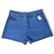 Short Jeans Plus Size Barra Fio Cintura Alta Azul Liso Com bolso 48 ao 56 Moda Feminina Plus