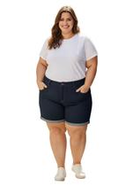 Short Jeans Plus Size Feminino Cintura Alta Com Barra Virada Short Jeans Plus Size Feminino Cintura Alta Com Barra Virada