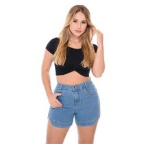 Short jeans premium marmorizada com barra de recorte lateral