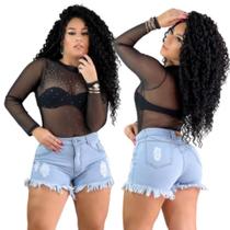 Short Jeans Preto Feminino desfiado Curto Cintura Alta Short Jeans Preto Feminino desfiado Curto Cintura Alta