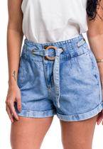 Short Jeans Sem Elastano Com Detalhe de Faixa na Cintura