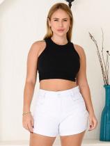 Short Jeans Versátil Feminino Branco Premium de Bolso Forro