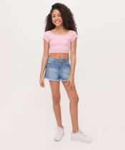 Short Juvenil Jeans Bordado Cereja Tam 10 a 16-71134 Short Juvenil Jeans Bordado Cereja Tam 10 a 16-71134
