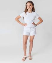 Short Juvenil Sarja Barra Desfiada Tam 10 a 16 Branco-80132