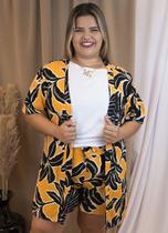 Short + Kimono Plus Size Estampado Amarelo Conjunto Feminino - Duarte Store RJ