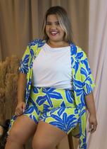 Short + Kimono Plus Size estampado Verde Conjunto Feminino