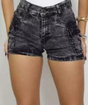 short linha premium jeans Cargo feminina cor grafite moda estilo blogueira com elastano 3por cento