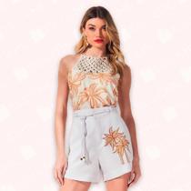 Short Linho Bordado com Cordão - Moda Casual Chic