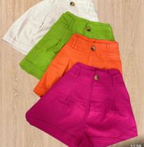 Short linho curto social feminino de várias cores