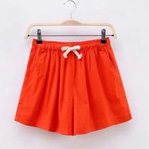 short linho elegante elástico na cintura feminino