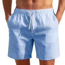 Short Linho Mauricinho Cós em Elastico Praia Verão Premium Confortavel Com Bolsos Laterais Slim Tamanho:PCor:Azul
