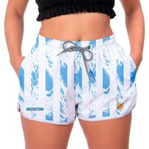 Short Listrado Feminino Estilo Argentina Torcida Sport Verão Short Listrado Feminino Estilo Argentina Torcida Sport Verão