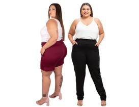 Short Malha Crepe Feminino Plus Size Moderno E Calça Plus Size Feminina Elástico Na Cintura Malha Crepe