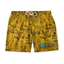 Short Masculino Adulto e Infantil Monkey D. Luffy One Piece Moda Praia Verão - Amarelo