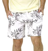 Short Masculino Poliéster Branco Preto Cinza Floral Bambus Com Bolsos Short Masculino Poliéster Branco Preto Cinza Floral Bambus Com Bolsos