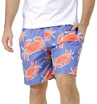 Short Masculino Poliéster Praia Mar Azul Vermelho Caranguejos Azul Claro Com Bolsos