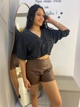 short material sintético feminino zara marrom