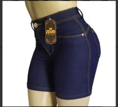 Short médio jeans cintura alta adulto femino tamanho 40 lavagem azul escuro algodão com elastano