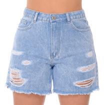 Short Meia Coxa Jeans Feminino Bermuda Rasgada