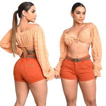 Short Meia Coxa Jeans Feminino Empina Bumbum Cintura Alta com Bojo Removivèl