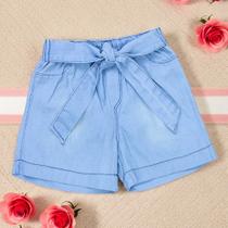 Short Menina Jeans Claro Infantil Com Amarração