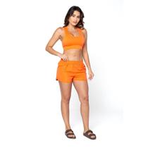 Short microfibra feminino basic + laranja P - 100 poliéster - sem forro - tecido plano - basic +