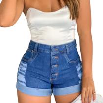 Short Moda Jeans Femenino Cintura Alta Detonado, Estilo Atual
