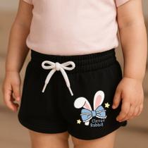 Short Moletinho Infantil Estampado Feminino Clever Rabbit Fofinho Versátil Delicado