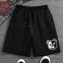 Short Moletinho Masculino Estampado Urso Preto e Branco Academia Passeio Caminhada Short Moletinho Masculino Estampado Urso Preto e Branco Academia Passeio Caminhada