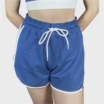 Short Moletom Hocks Fem Azul/Branco