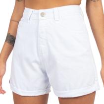 Short Mom Feminino Cintura Alta Branco Lady Rock