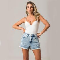 Short Mom Feminino Disparate Barra Desfiada Estilo Dia a Dia