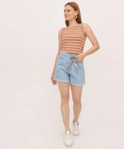 Short Mom Jeans Feminino Lenço Azul-89539 Short Mom Jeans Feminino Lenço Azul-89539
