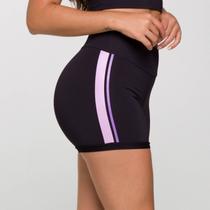 Short Moving Poliamida Preto com Estampa Lilás e Telinha na Short Moving Poliamida Preto com Estampa Lilás e Telinha na