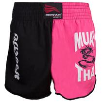 Short Muay Thai Feminino Preto Com Rosa Calção Progne Sports