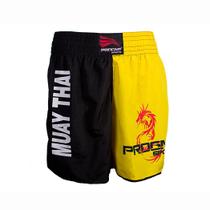 Short muay thai luta masculino amarelo com preto progne