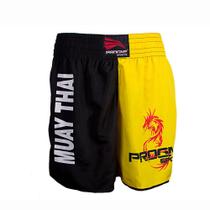Short Muay Thai Masculino Preto com Amarelo - Progne
