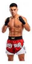 Short Muay Thai Tailandês Bermuda Calção Red Mist Resistente Desenho do tecido:MUAY THAI/VermelhoTamanho:GG