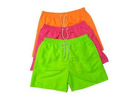 Short neon liso plus size moda praia de elástico na cintura