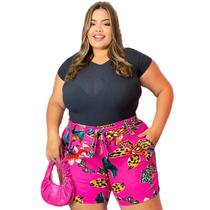 Short Plus Size Alfaiataria Com Laço E Bolsos Tecido Soltinho Senhora - BM Modas